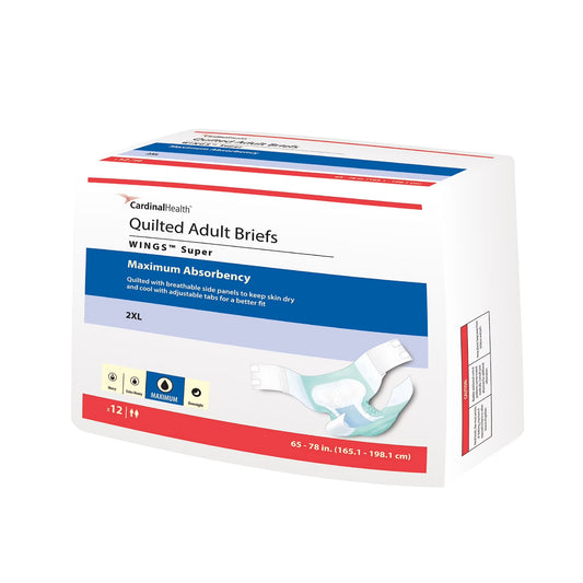 Covidien Cardinal Wings Super Quilted Adult Incontinence Briefs, 2X-Large, Heavy Absorbency, 12 Count Diapers Pasteur Pharmacy