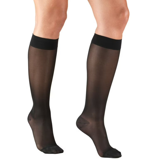 Unisex Knee-High Compression Socks, 15-20 mmHg, Black/Grey Stripe, Large Socks Pasteur Pharmacy