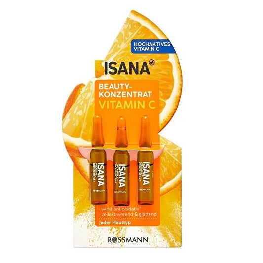 Ampoules de sérum à la vitamine C Isana : hydrate, illumine et lisse la peau - Acide hyaluronique et extrait de pamplemousse - Végétalien et testé dermatologiquement