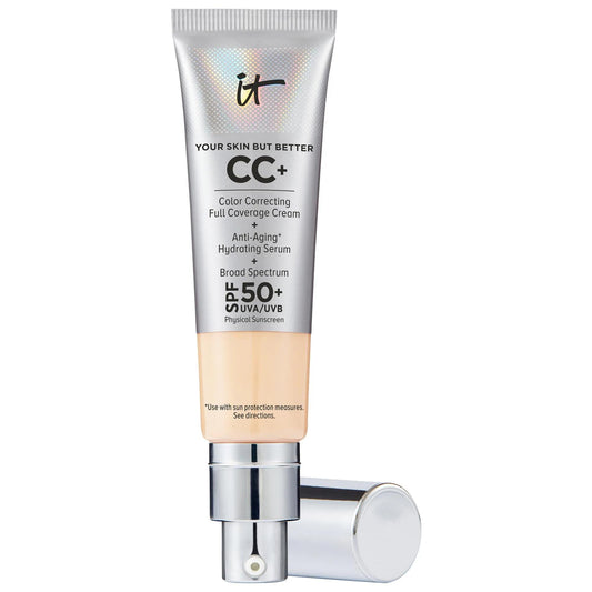 IT Cosmetics CC+ Cream: Full Coverage SPF 50+ Foundation - Anti-Aging, Color Correcting, & Hyaluronic Acid for Flawless Skin