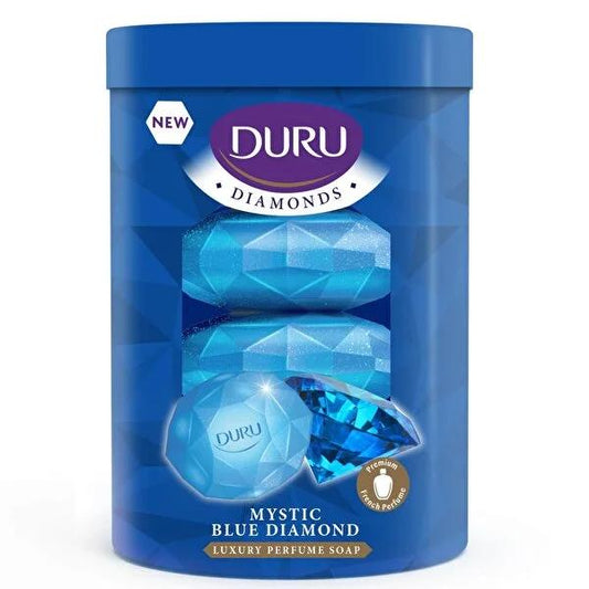 Savon solide Duru série Diamonds bleu, 4 pains de 90 g chacun - Savon d'hygiène corporelle hydratant pour un soin délicat de la peau
