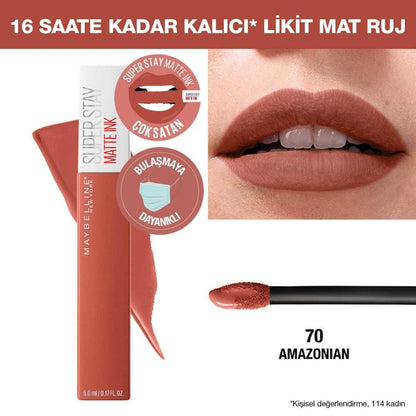 Rouge à lèvres liquide mat Maybelline New York Super Stay Matte Ink - Couleur longue tenue, fini mat, tenue 16 heures