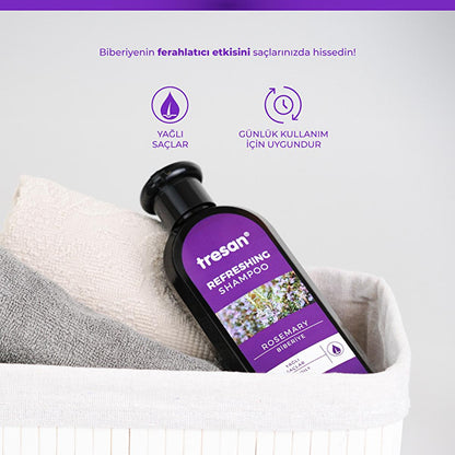 Champú de romero Tresan para cabello graso: nutritivo, sin gluten, sin parabenos, uso diario - 10.14 fl oz