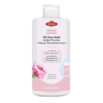 Agua Micelar Desmaquillante de Agua de Rosas Natural Otacı - Desmaquillado suave y eficaz para todo tipo de piel - 400 ml