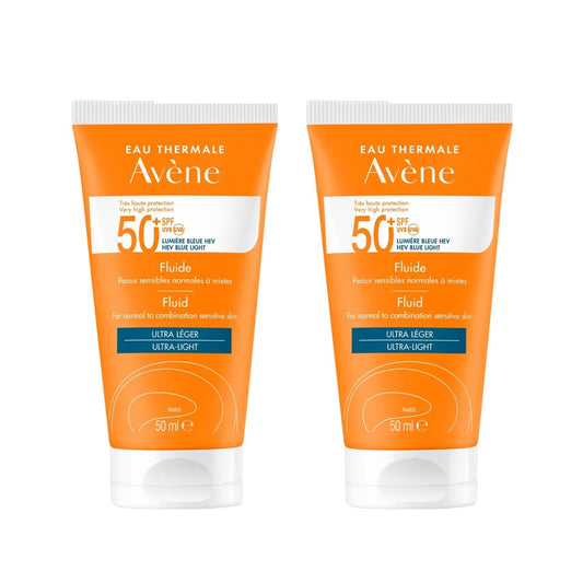 Avene Solaire Fluide SPF 50+ Sunscreen (2-Pack): High UVA/UVB Protection for Sensitive Skin | Best Sun Protection for Face