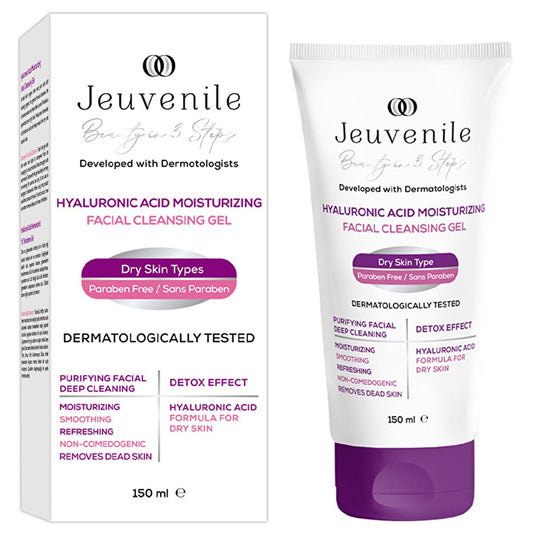 Jeuvenile Hyaluronic Acid Facial Cleansing Gel: Deeply Hydrating & Gentle Aloe Vera Face Wash for Dry, Sensitive Skin - 150ml