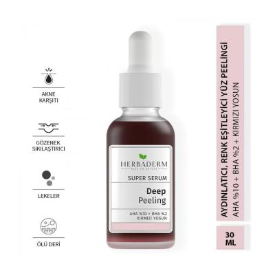 Sérum facial exfoliante Herbaderm Deep Red: exfoliante con ácido glicólico y salicílico para el acné, manchas oscuras y una piel más brillante - 1 fl oz