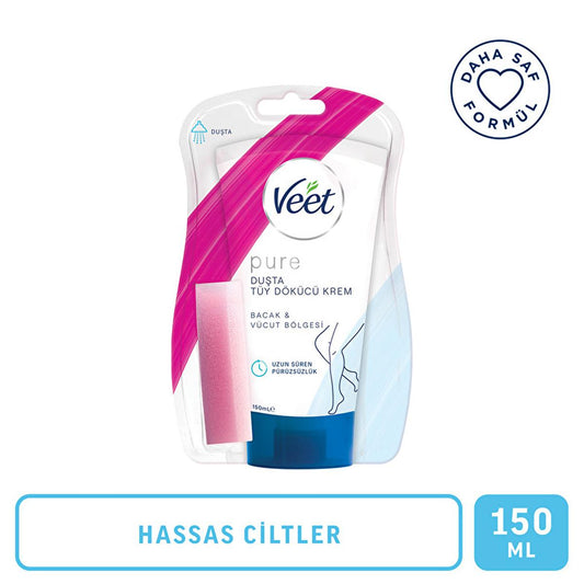 Crema depilatoria Veet Pure para piel sensible - leche de loto y jazmín, depilación corporal y de piernas indolora, rápida y eficaz