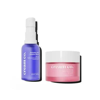 Ensemble sérum aux AHA et hydratant à l'acide hyaluronique de Cream Co. : soin vegan pour traiter l'acné, illuminer le teint et uniformiser la peau