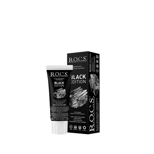 Dentifrice blanchissant Rocs - Black Edition pour un sourire plus éclatant, une hygiène bucco-dentaire et un blanchiment des dents