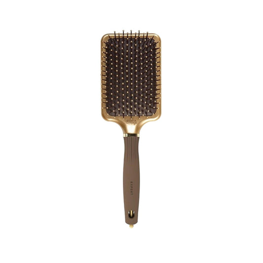 Brosse à cheveux rectangulaire Expert Care d'Olivia Garden, poils en nylon, couleur or et brun, taille L, pour le coiffage professionnel et le démêlage
