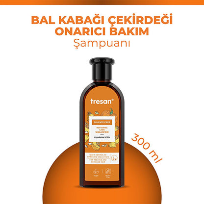 Shampooing réparateur sans sulfate Tresan à l'huile de pépins de courge - Soin capillaire doux, nourrissant et naturel pour cheveux abîmés