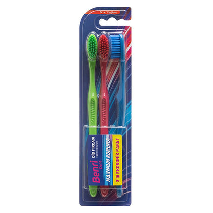 Set de cepillos de dientes Benri Dent - 3 cepillos de cerdas medias para adultos