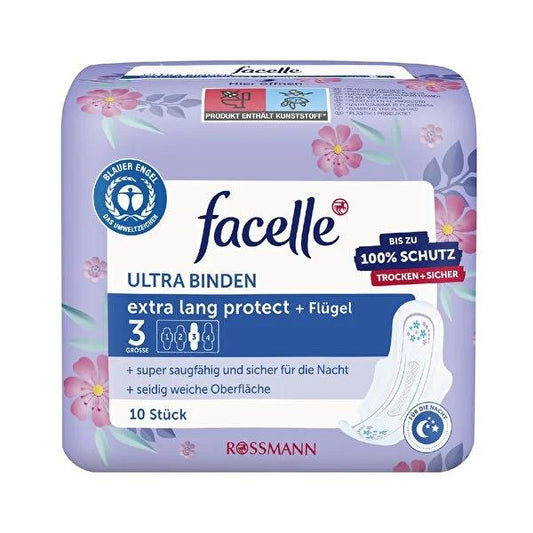 Serviettes hygiéniques de nuit Facelle avec ailettes - Protections hygiéniques féminines ultra confortables et protectrices pour femmes