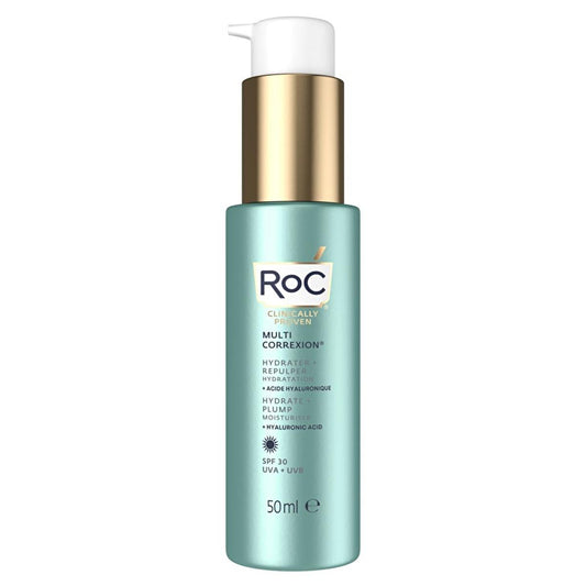Soin hydratant visage Roc SPF 30 à l'acide hyaluronique : hydratation 72h et écran solaire anti-âge pour toutes les carnations
