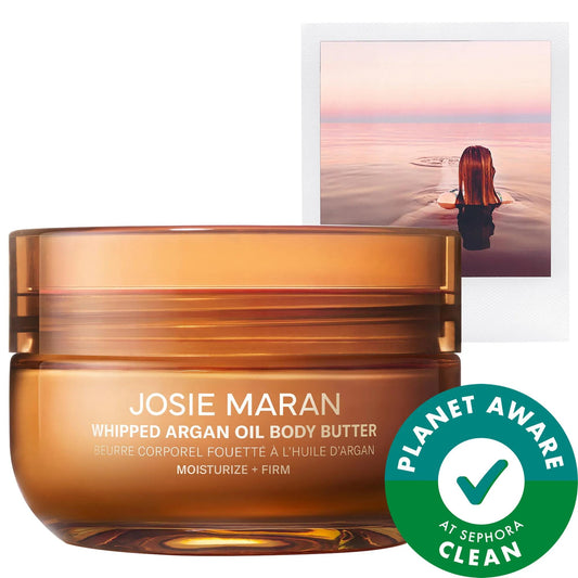 Tarro de manteca corporal reafirmante recargable con aceite de argán batido de Josie Maran: cuidado de la piel natural e hidratante para una piel suave y flexible