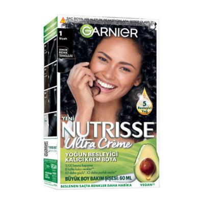 Garnier Nutrisse Ultra Creme 1 Tinte Negro - Tinte Vegano, Coloración Nutritiva