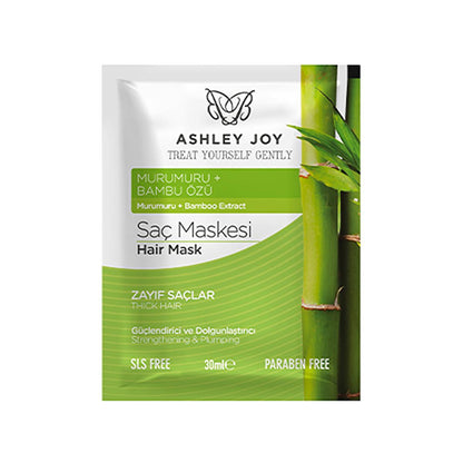 Mascarilla capilar voluminizadora y fortalecedora Ashley Joy: Aceite de murumuru y extracto de bambú para cabello tratado químicamente - Protección térmica y engrosamiento