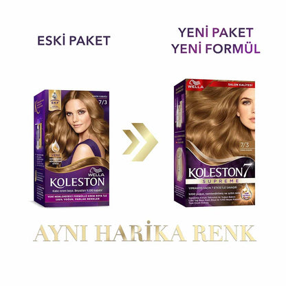 Tinte para el cabello Wella Koleston Supreme 7/3 Avellana: 100% cobertura de canas, color intenso y acondicionamiento, kit de coloración permanente para el hogar