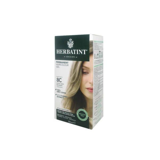 Coloration capillaire Herbatint - Blond cendré clair naturel, sans ammoniaque, sans paraben, coloration aux extraits végétaux pour couvrir les cheveux gris, 8C