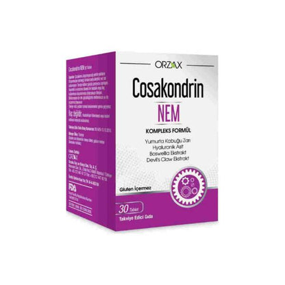 Orzax Cosakondrin Nem - Suplemento para la salud articular con membrana de cáscara de huevo, boswellia y ácido hialurónico - 30 tabletas