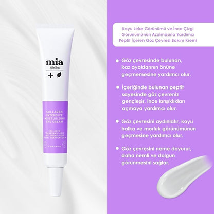 Crème anti-âge pour les yeux Mia Klinika au collagène et aux peptides - Réduit les cernes et les rides, 20 ml
