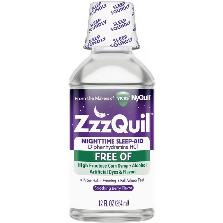 ZzzQuil Nighttime Sleep Aid Alcohol Free Soothing Mango Berry Flavor Liquid 12 Oz Vitamins & Supplements Pasteur Pharmacy