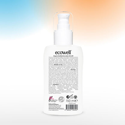 Lotion Solaire Bio Ecowell - FPS 30, Protection UVA UVB Minérale et Végétalienne, Hydratante et Écologique