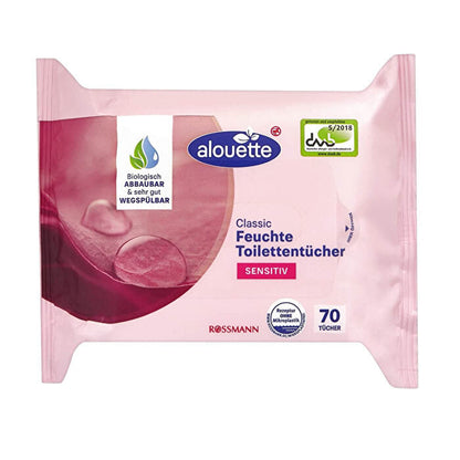 Toallitas húmedas de aloe vera Alouette: sin fragancia, pH neutro, limpieza suave para pieles sensibles - Paquete de 70 unidades