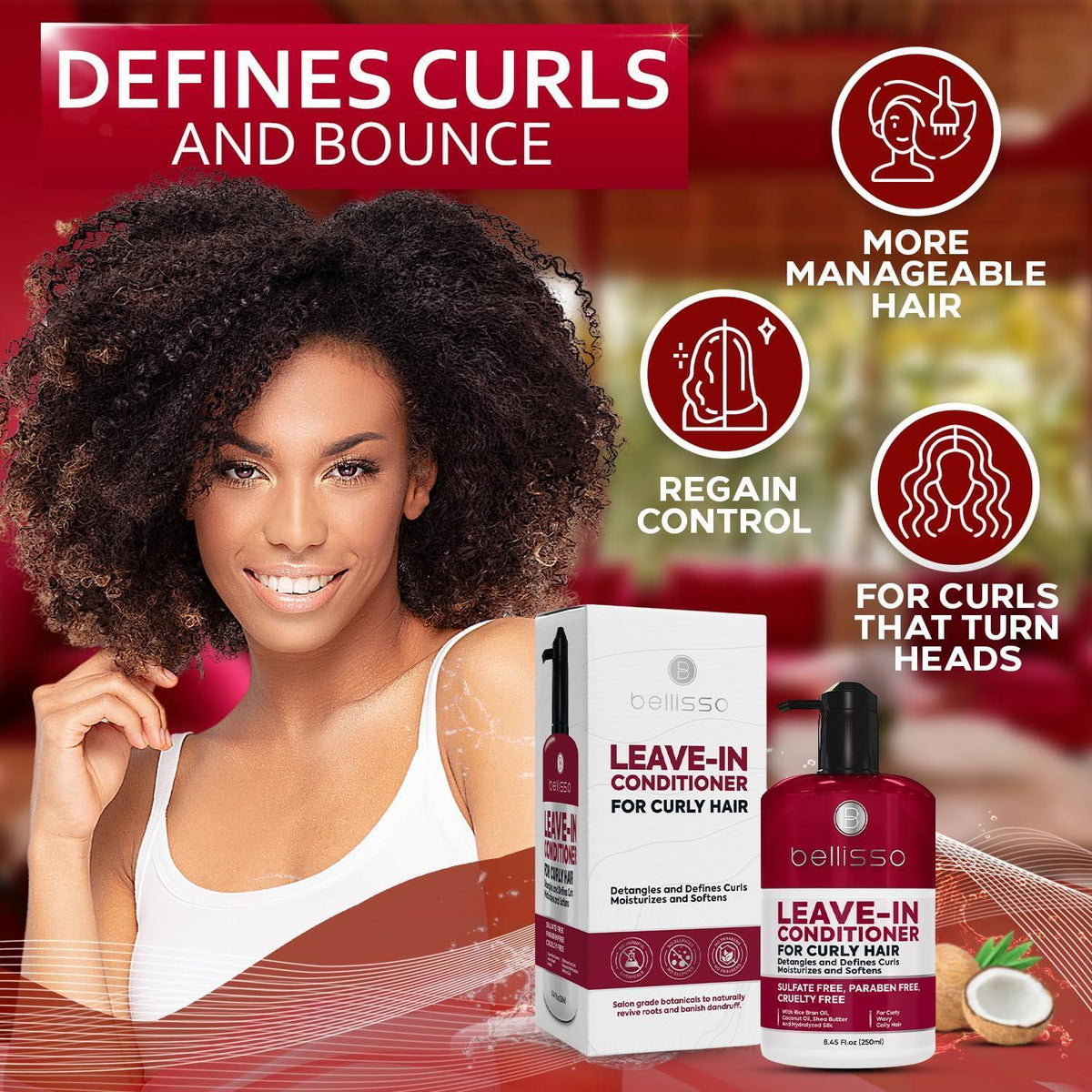 Leave in Conditioner for Curly Hair Frizz Control for Women Men Restores Dry