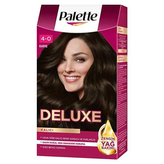 Tinte para cabello Palette Deluxe Castaño Café: Color duradero, 100% cobertura de canas, aceites naturales para un brillo intenso