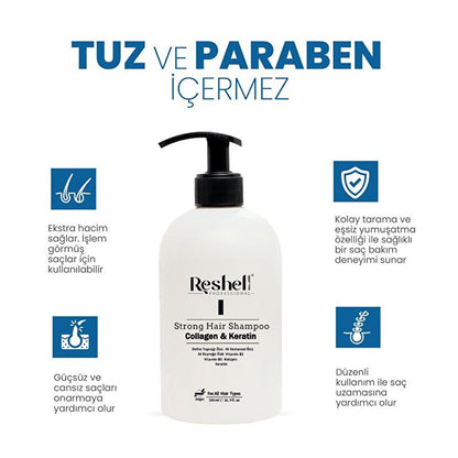 Shampooing antichute au collagène et à la kératine Reshell : fortifie, épaissit et favorise la pousse des cheveux - Sans sel ni sulfate, 500 ml