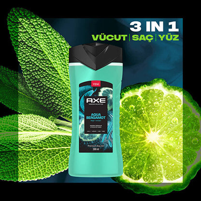 Gel de ducha 3 en 1 Axe Premium Collection Aqua Bergamot - 300 ml | Limpieza refrescante
