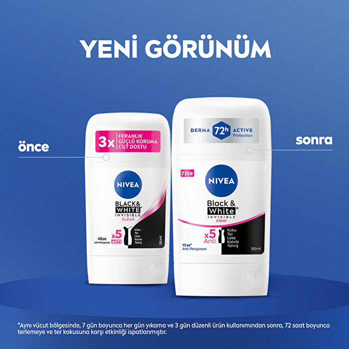 Nivea Black & White Clear Women's Stick Deodorant 1.7oz - 72 Hour Protection | Anti-Stain