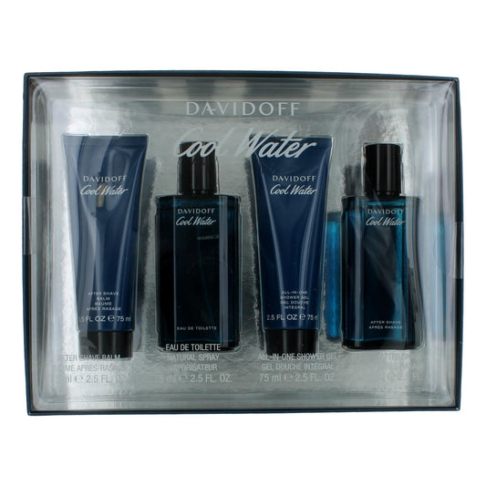 Davidoff Cool Water 4 Piece Gift Set for Men (4.2 oz EDT + 2.5 oz After Shave Balm + 2.5 oz Shower Gel) Men Gift Sets Davidoff