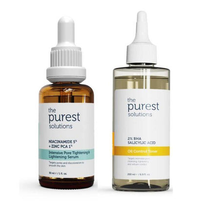 Set de cuidado de la piel para piel grasa The Purest Solutions - Sérum minimizador de poros y tónico controlador de grasa con niacinamida y ácido salicílico