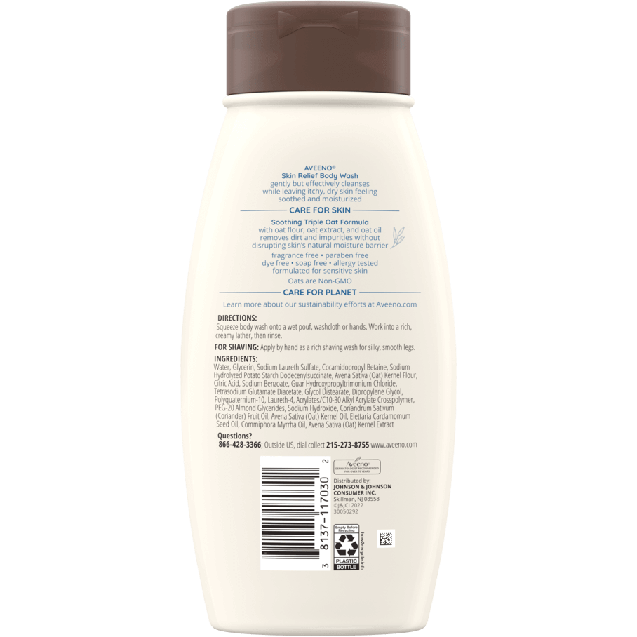 Aveeno Active Naturals Body Wash, Skin Relief, Fragrance Free - 18 fl oz Body Wash Pasteur Pharmacy