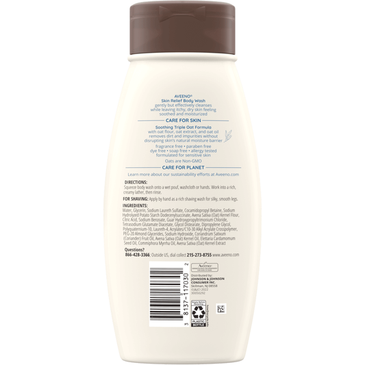 Aveeno Active Naturals Body Wash, Skin Relief, Fragrance Free - 18 fl oz Body Wash Pasteur Pharmacy