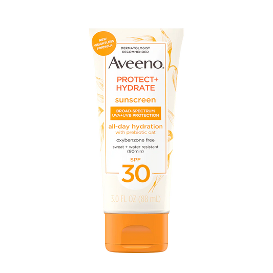Aveeno Protect + Hydrate Sunscreen Broad Spectrum Body Lotion SPF 30 Skin Care Pasteur Pharmacy