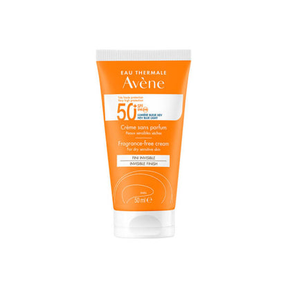 Crema solar sin perfume Avène para piel seca SPF50+ - Resistente al agua e hidratante