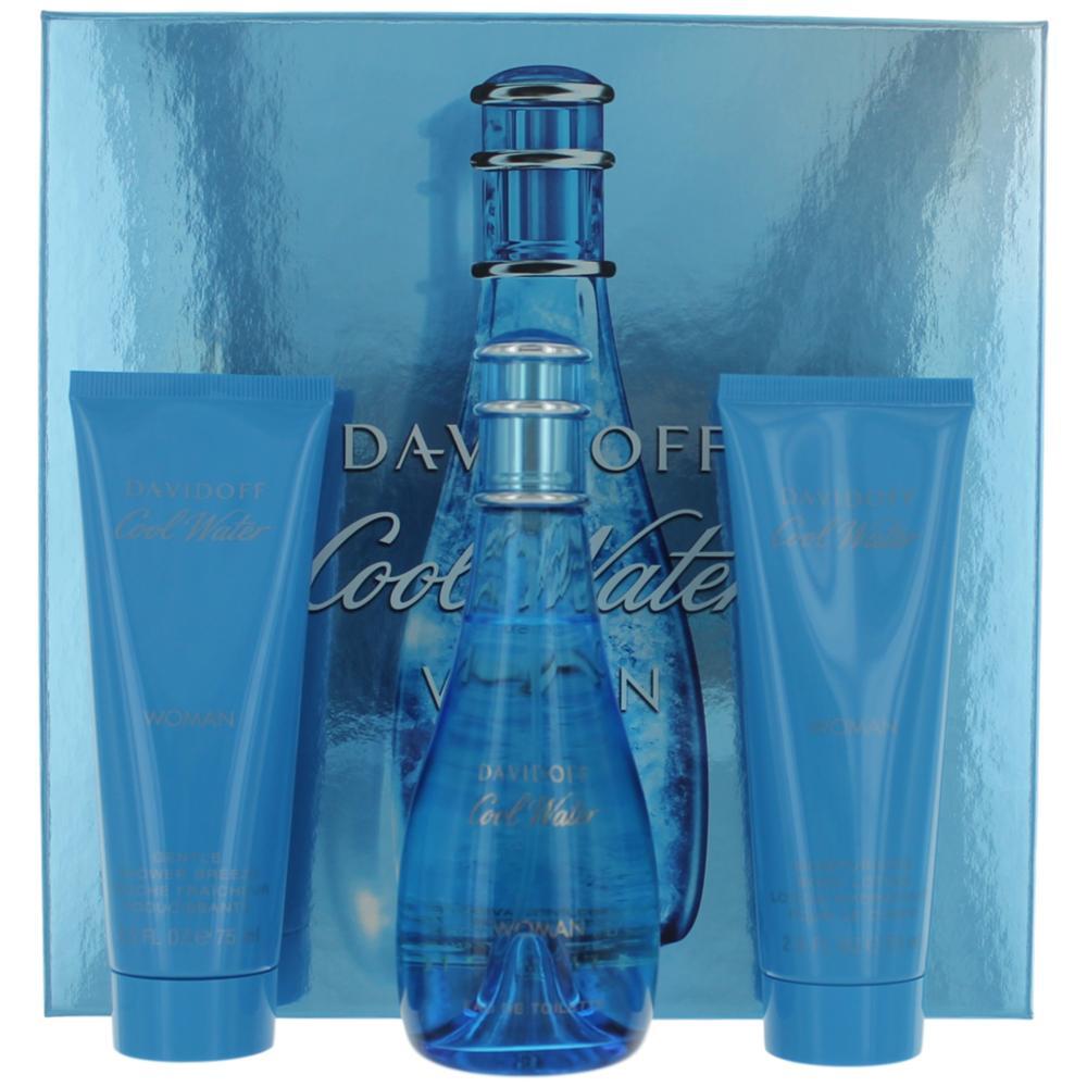 Davidoff Cool Water 3 Piece Gift Set for Women (3.4 oz EDT + 2.5 oz Body Lotion + 2.5 oz Shower Gel) Women Gift Sets Davidoff