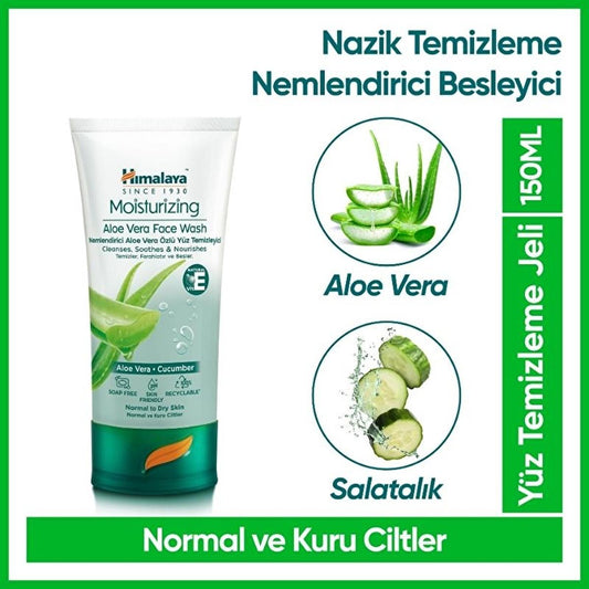 Nettoyant visage hydratant à l'aloe vera Himalaya - Gel nettoyant doux hydratant pour peaux sèches - Naturel, sans parabène ni SLS - 150 ml