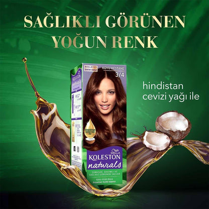 Tinte para cabello Wella Koleston Naturals Castaño Oscuro - Cobertura perfecta de canas y nutrición con aceite de coco para un color intenso