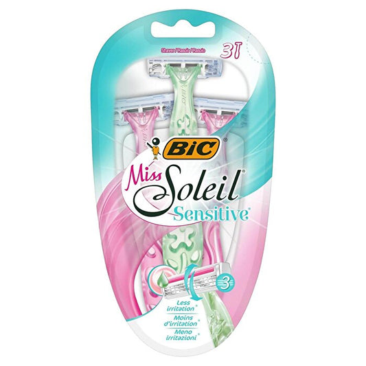 Bic Miss Soleil Sensitive Maquinillas de afeitar para mujer, blíster de 3 unidades + Espuma de afeitar ISANA con extracto de aloe vera de 50 ml