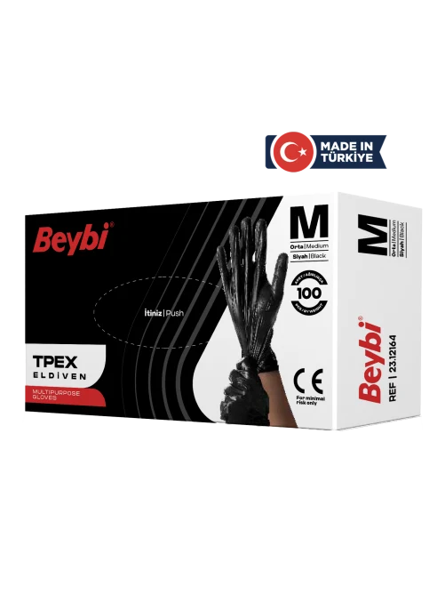 Beybi TPEX Black TPE Gloves for Food and Hygiene 100 Count