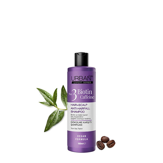 Shampoing anti-chute Urban Care Expert à la biotine et à la caféine pour femmes et hommes - 100 ml - Végan, non testé sur les animaux