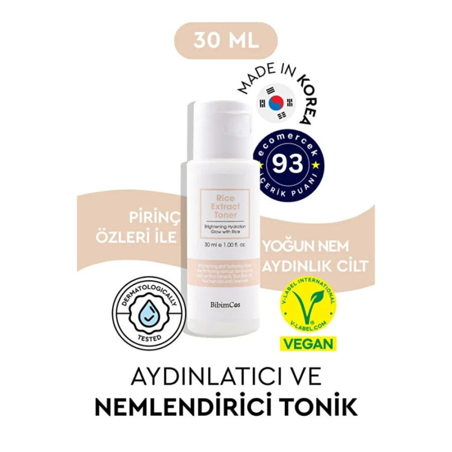 Tonique éclaircissant à l'extrait de riz Bibimcos pour une peau éclatante 30 ml