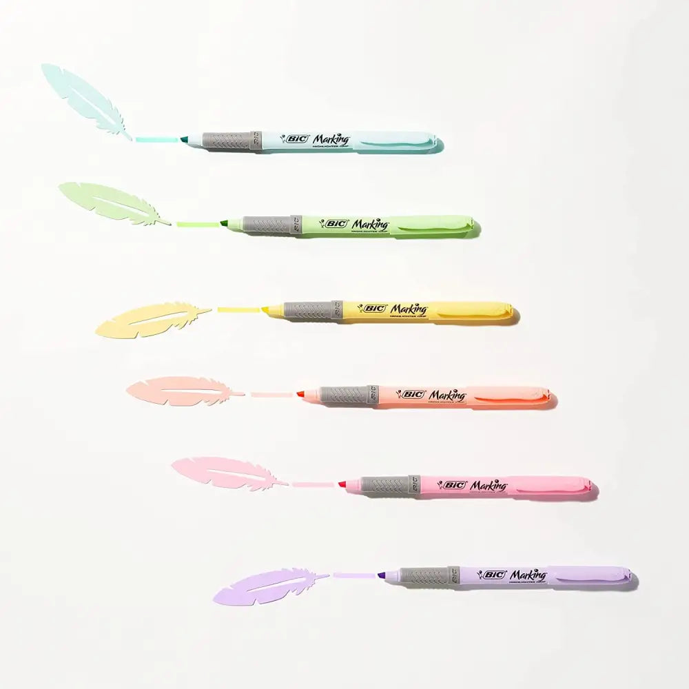 BIC Highlighter Grip Pastel, Highlighter Pens with Adjustable Chisel Tip, Rubber Grip for Extra Comfort, Assorted Colours, Pack of 6