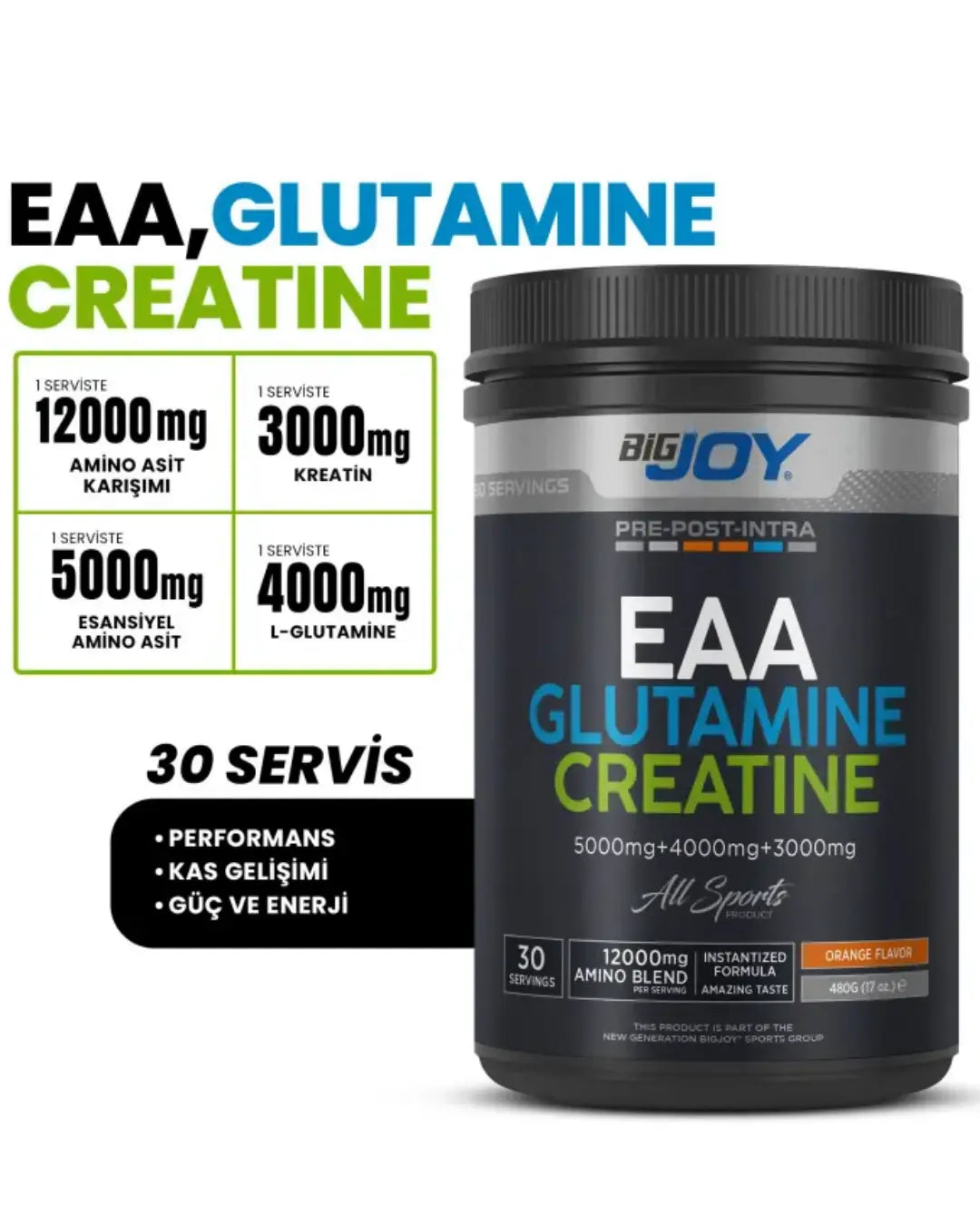 Bigjoy Sports EAA & Glutamina & Creatina Complejo de Naranja 480g