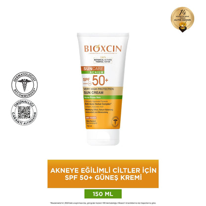 Écran solaire Bioxcin pour peaux à tendance acnéique SPF 50+ - Non comédogène, toucher sec, résistant à l'eau - 150 ml